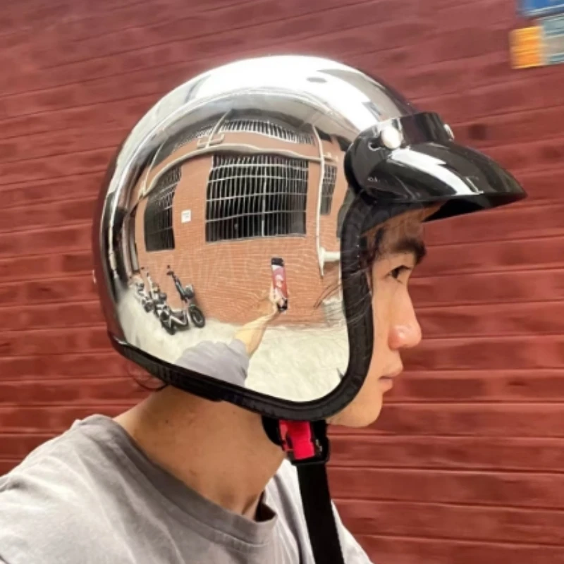 chrome motorcycle helmet half Vintage Silver Plated Half Motorcycle Helmet