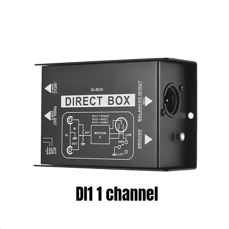 Professional Single Channel Passive DI-Box ฉีดโดยตรงกล่องเสียง Balanced & Unbalance Signal Converter XLR TRS อินเทอร์เฟซ