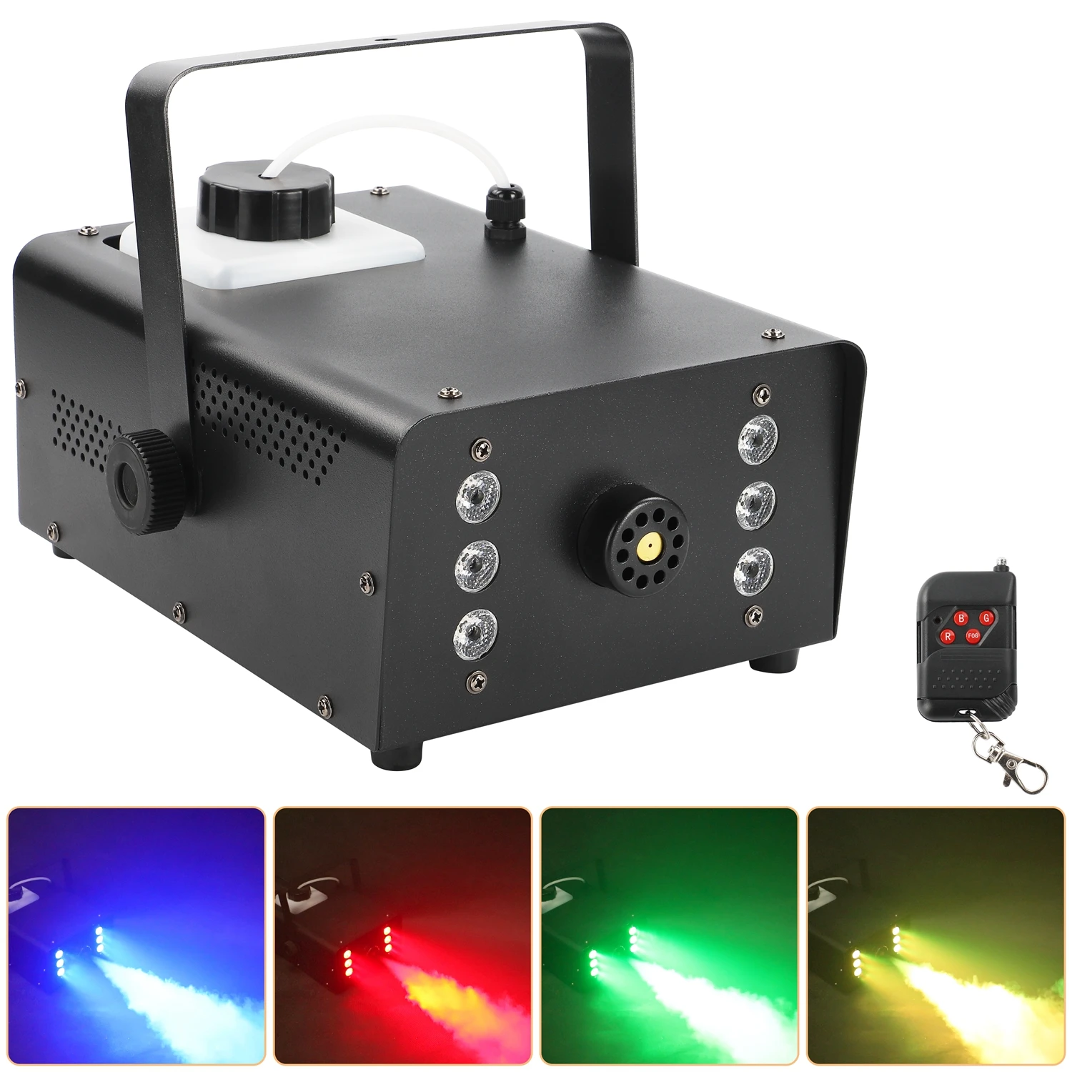 1500W RGB 6LED Fog Smoke Machine Fogger Effect Multi Color Fog Machine Remote Control for DJ Stage Nightclub Party Show Concert