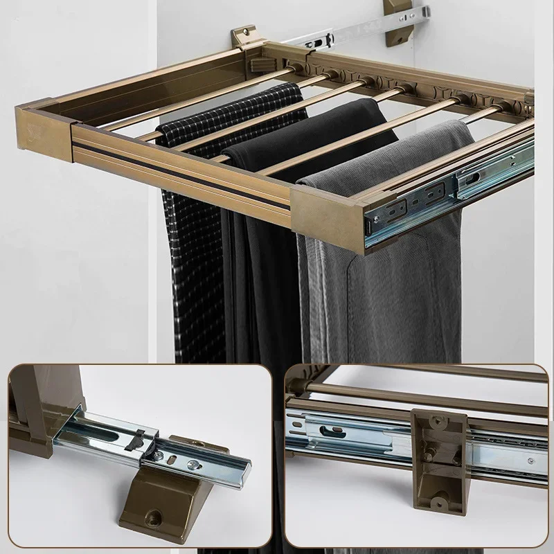 Side Install Trousers Rack Telescopic Pants Rack Push-pull Damping Cabinet Pant Racks Clothes Organizer Storage Holders Racks