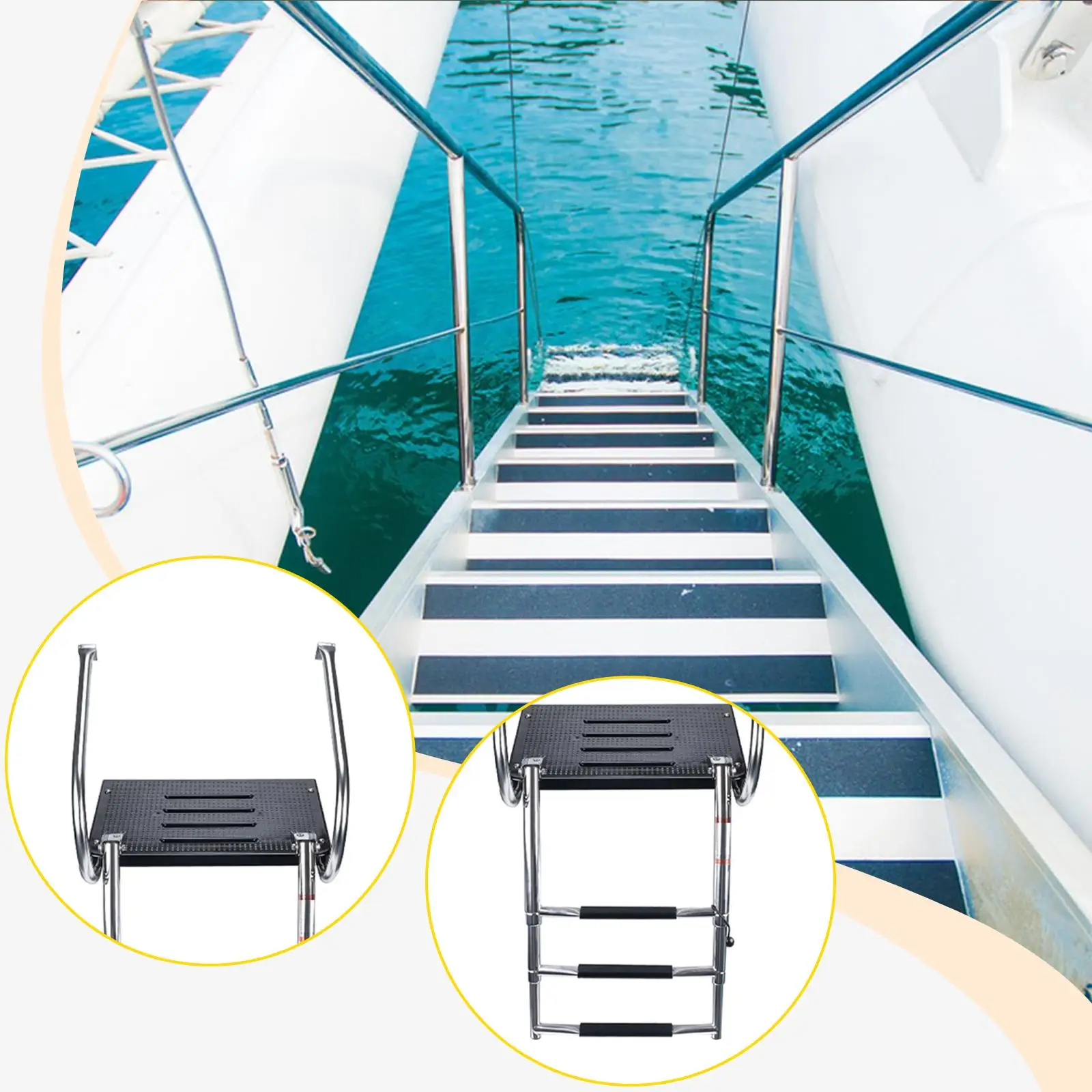 

3 Step Boat Ladder Stainless Steel Accessories with Platform Detachable Professional Direct Replaces Foldable Ladder Nonslip