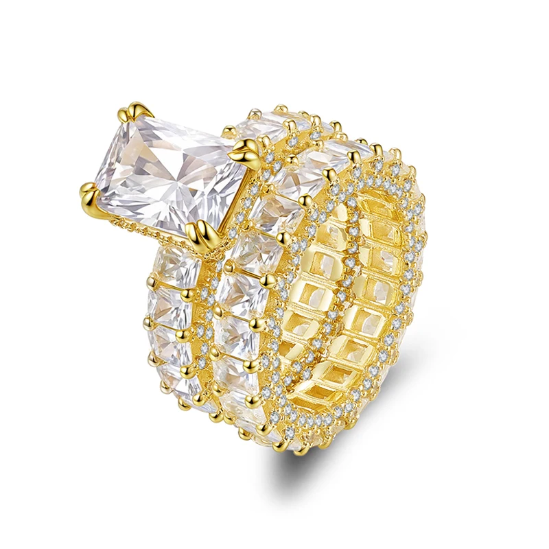 

925 Sterling Silver D Color VVS1 Cut Moissanite Ring Gold-Plated Bride Set, Women's Princess Square Ring, Engagement Luxury Jewe