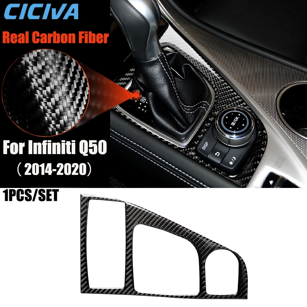 Carbon Fiber Car Accessories Center Gear Shift Panel Modified Interior Trim Cover Soft Sticker For Infiniti Q50 2014-2020