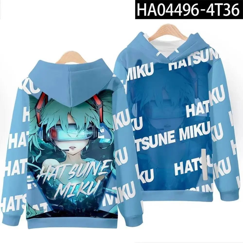 Anime Hatsune Miku Hooded Sweatshirt Vocaloid Character 3D Full Print Pullover Hoodie Soft Polyester Casual Tops for Cosplay