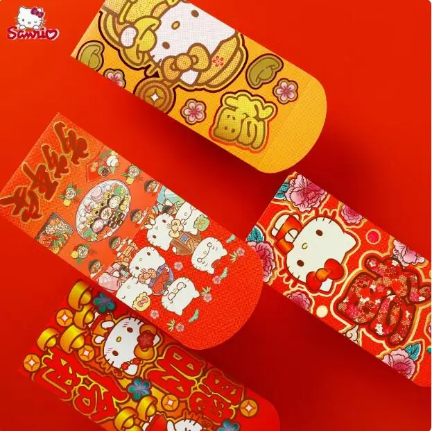 10Pcs Kawaii Sanrio Red Packets Hello Kittys Accessories Cute Cartoon Anime New Wedding Birthday Celebration Toys for Girls Gift