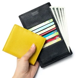 Ultra Slim Small Genuine Leather Women Wallet Soft Leather Card Holder Tiny Thin Bifold Pocket Ladies Purse with Magnetic Snap
