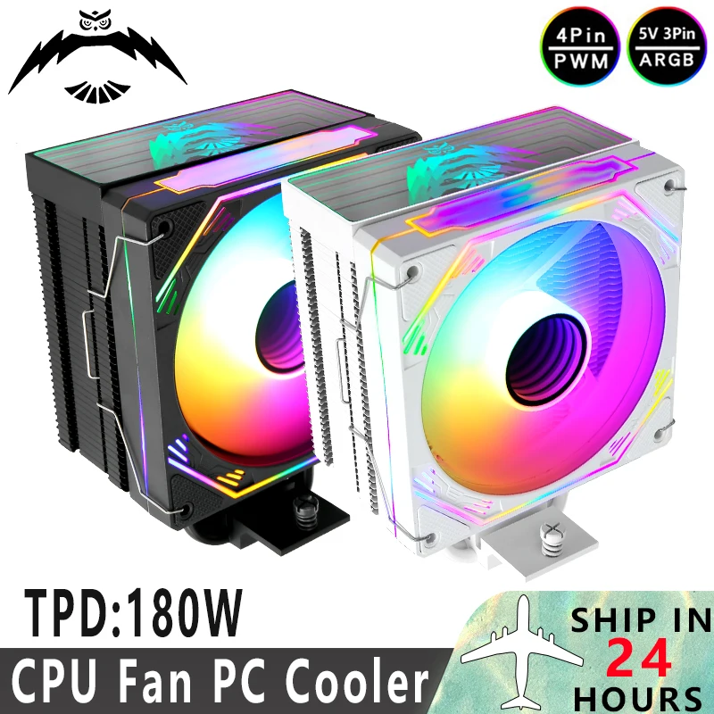 QiuzAim Compatible LGA115x 1700 2011 x99 AM4 Efficient Cpu Cooler Black/White 120mm ARGB Fan 4/6 Heat Pipe Air-cooled Ventilator