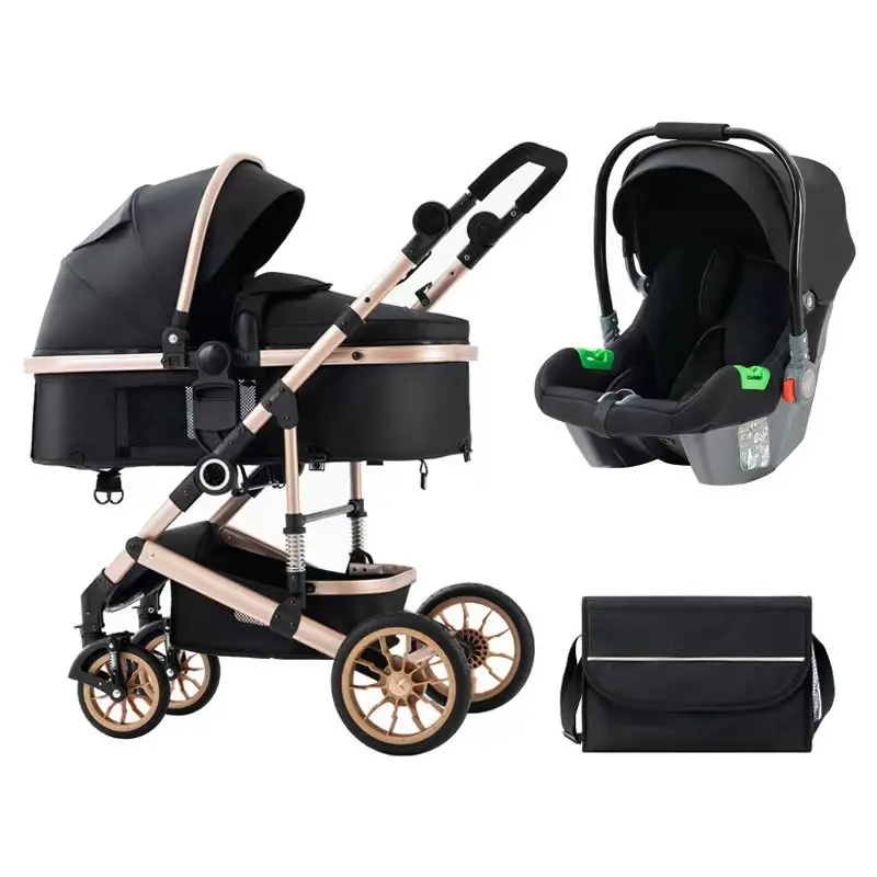 Baby Stroller Can Sit and Lie Down with One Button Folding, High Landscape Baby Hand Push Car Carrying Basket Style Safety Seat