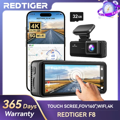 REDTIGER 대시 캠 HD 4K 내장 GPS 70FOV 자동차 DVR 5G 와이파이 앱 제어 피로 운전 알림, 야간 투시경 포함 자동차 카메라