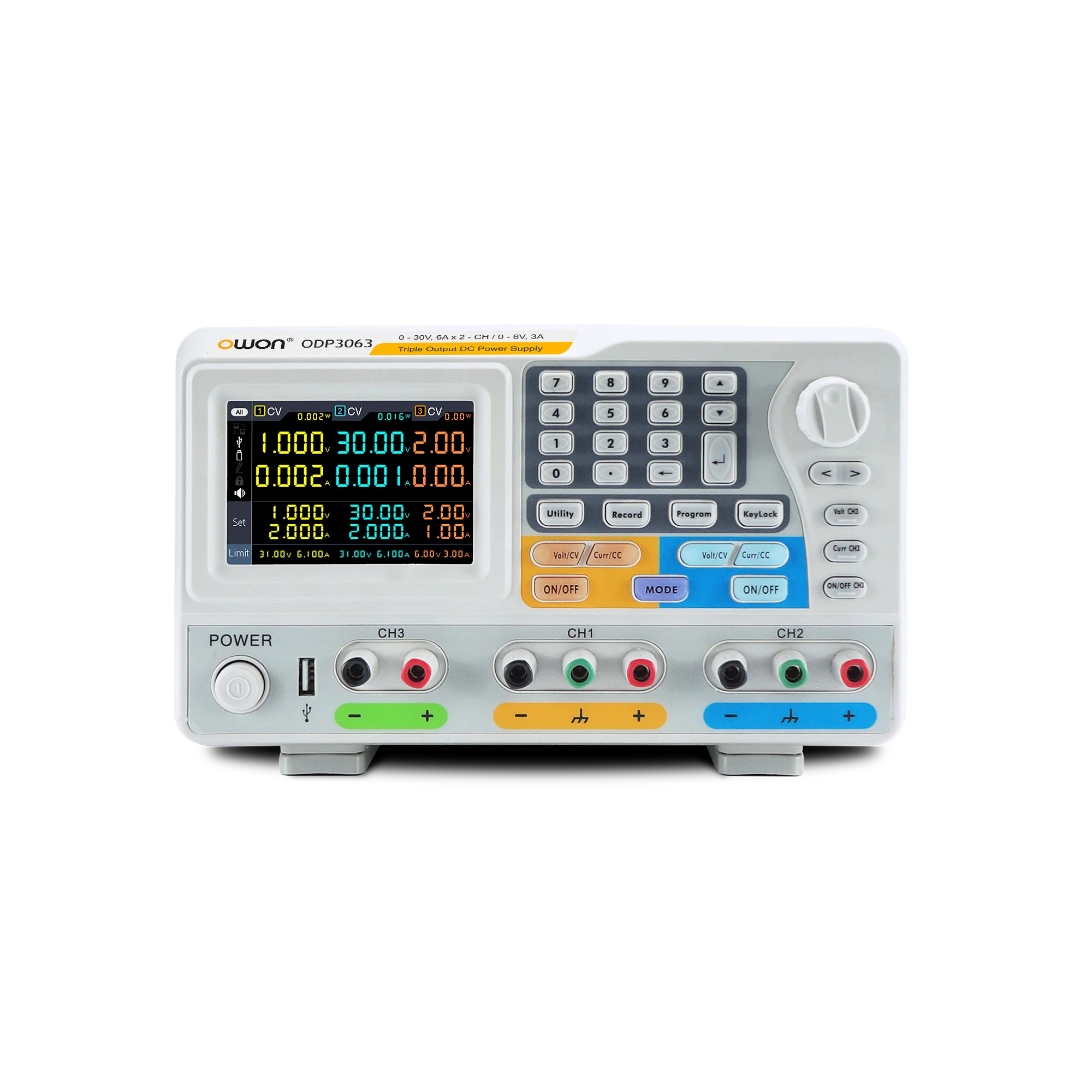 ODP3063 378W OWON 3-CH Output With 2-CH 0-30V/6A And 0-6V/3A Programmable DC Power Supply