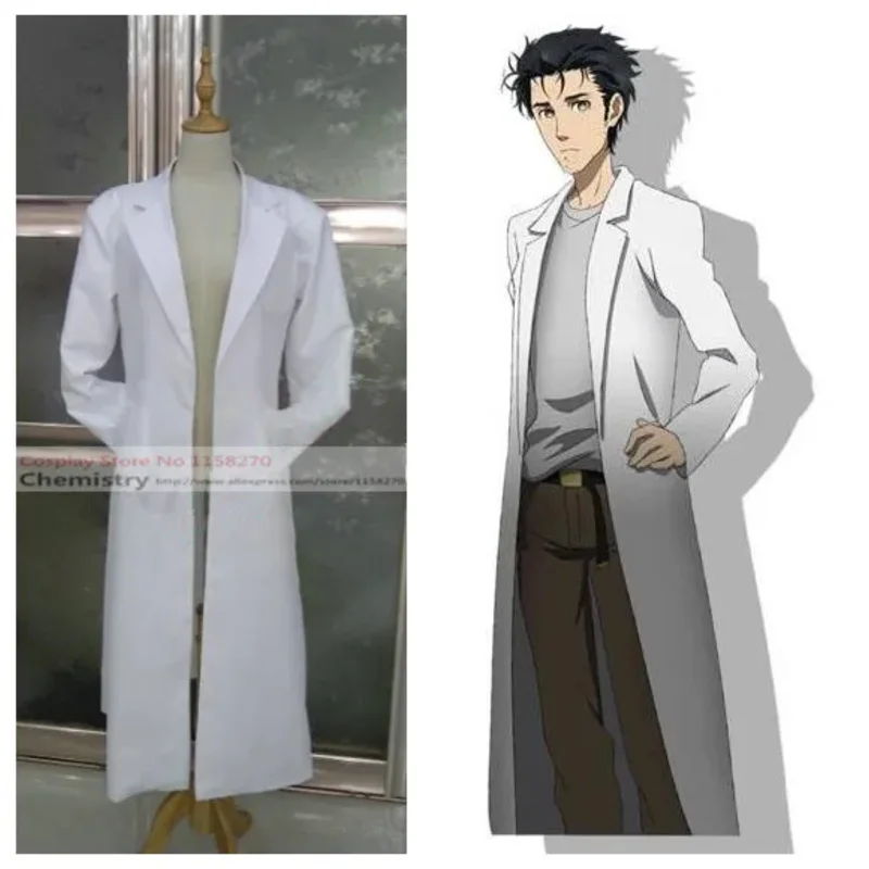 

Steins Gate Okabe Rintarou Косплей Костюм Пальто Длинная Куртка Белое Пальто