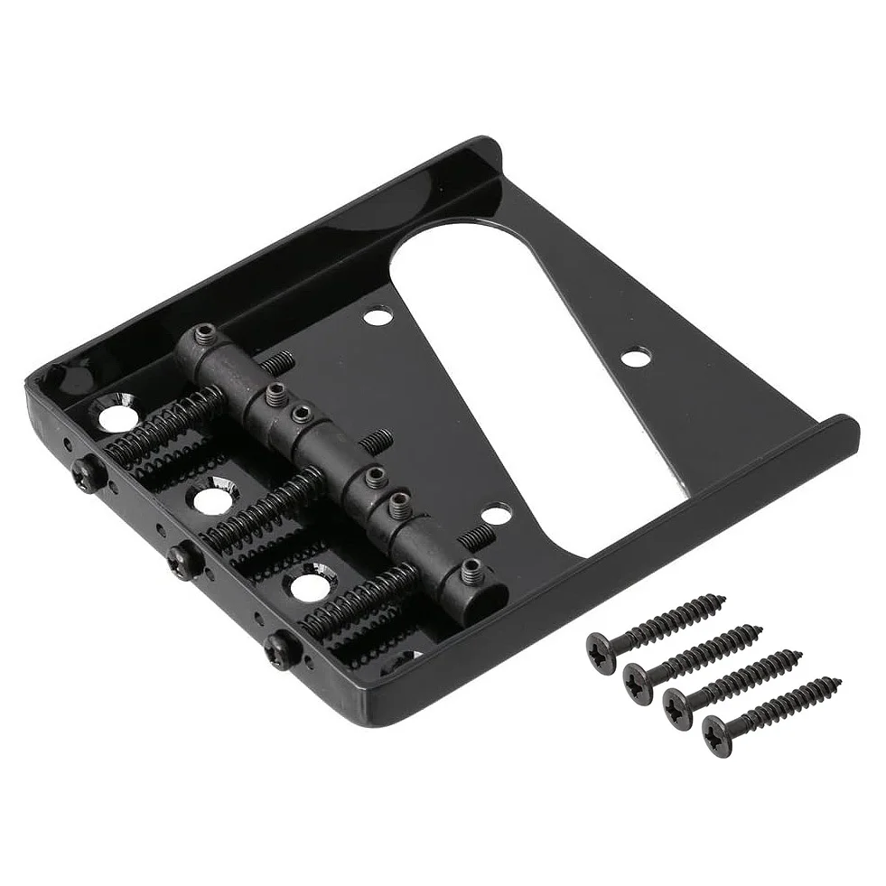 3 Saddle Ashtray Bridge Tailpiece for Telecaster Tele Electric Guitar (Black)