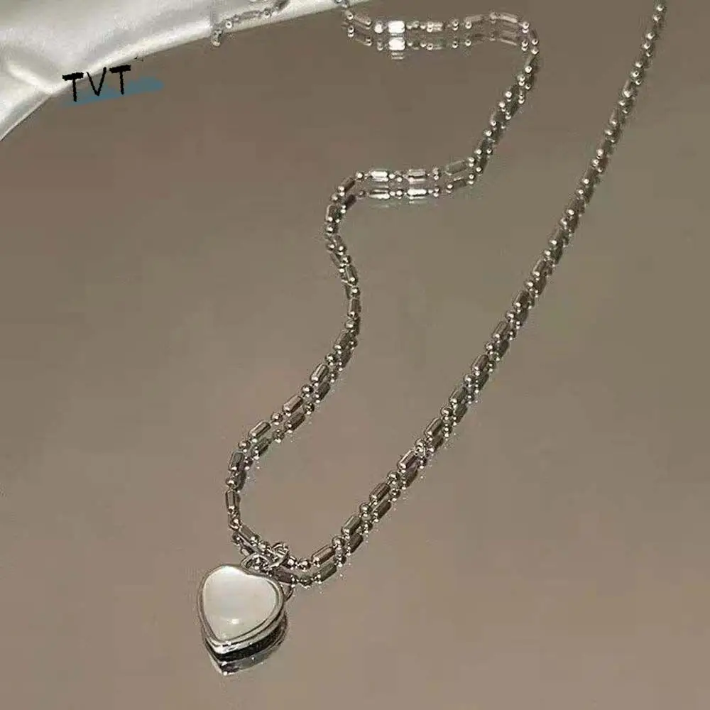 

Clavicle Chain Love Heart Necklace Jewelry Accessories Love Heart Silver Heart Pendant Silver Color Cat's Eye Stone