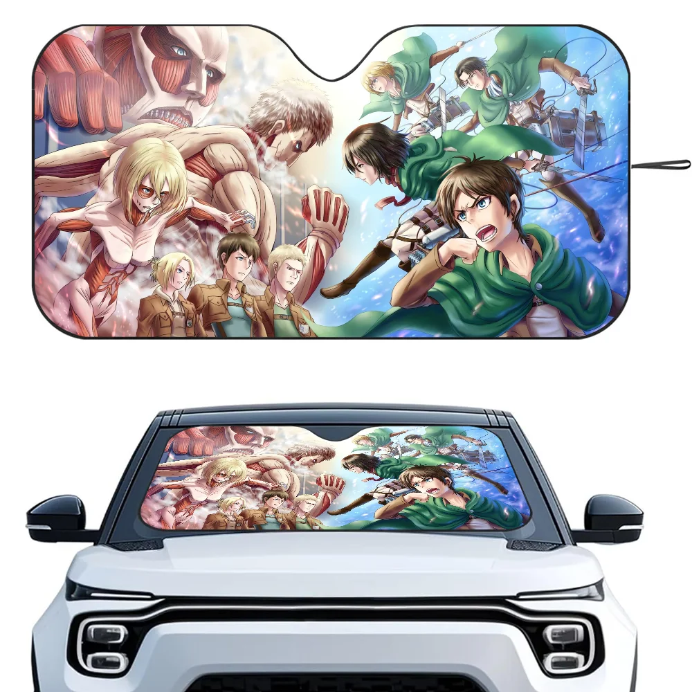 

A-Attack On Titan Car Sunshade Curtains Heat-insulating Aluminum FilmReusable Suction Cup Blocks UV Rays Car Sun Visor Protector