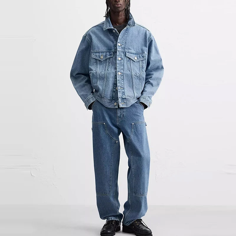 

Spring New Men's Straight Leg Jeans Multi-Color Carpenter Sle ket Decorated Denim Pants Long Youthful Vitali Sle