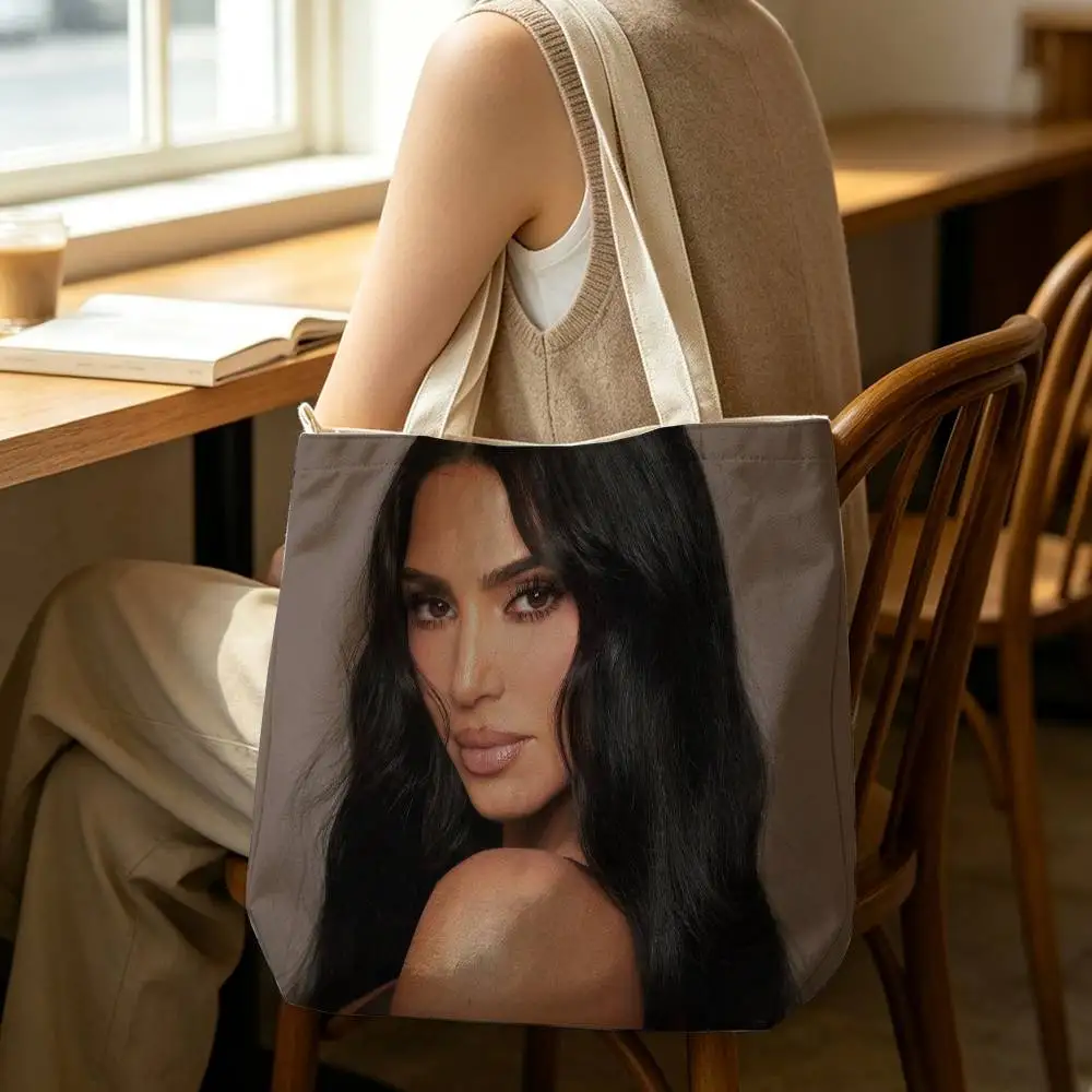 K-Kim K-Kardashian Funny Meme Tote Bag for Women Reusable Shopping Tote Bag Zippered Shoulder Bags Print