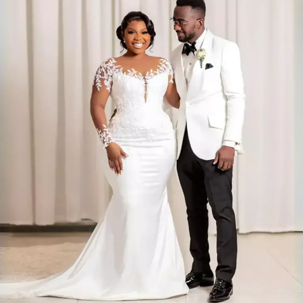 فساتين زفاف أنيقة بحورية البحر بدون حمالات مخصصة ثنيات من الشيفون فستان سويب تراين مقاس كبير