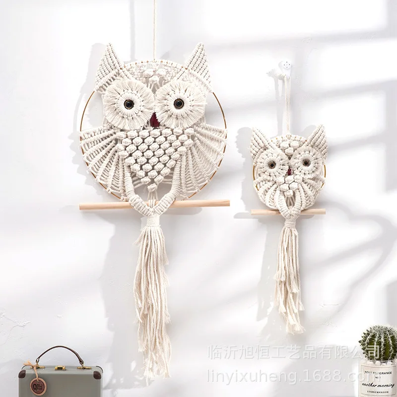 

Hand-woven Cotton Rope Owl Pendant Bohemian Creative Wall Tapestry Nordic Style Home Decoration Pendant