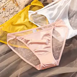 Ropa interior con estampado de puntos para mujer, bragas íntimas de algodón con hebilla, Color sólido, bragas de encaje, ropa interior sin costuras