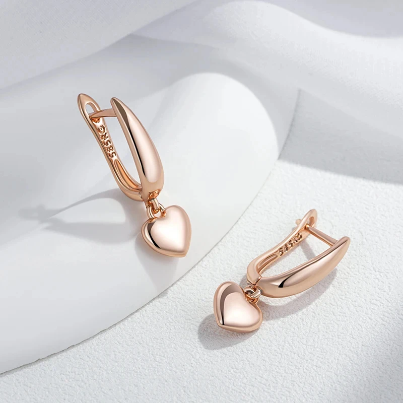 Wbmqda Cute Love Heart Drop Earrings For Women 585 Rose Gold Color Girls Children\'s Jewelry Gifts