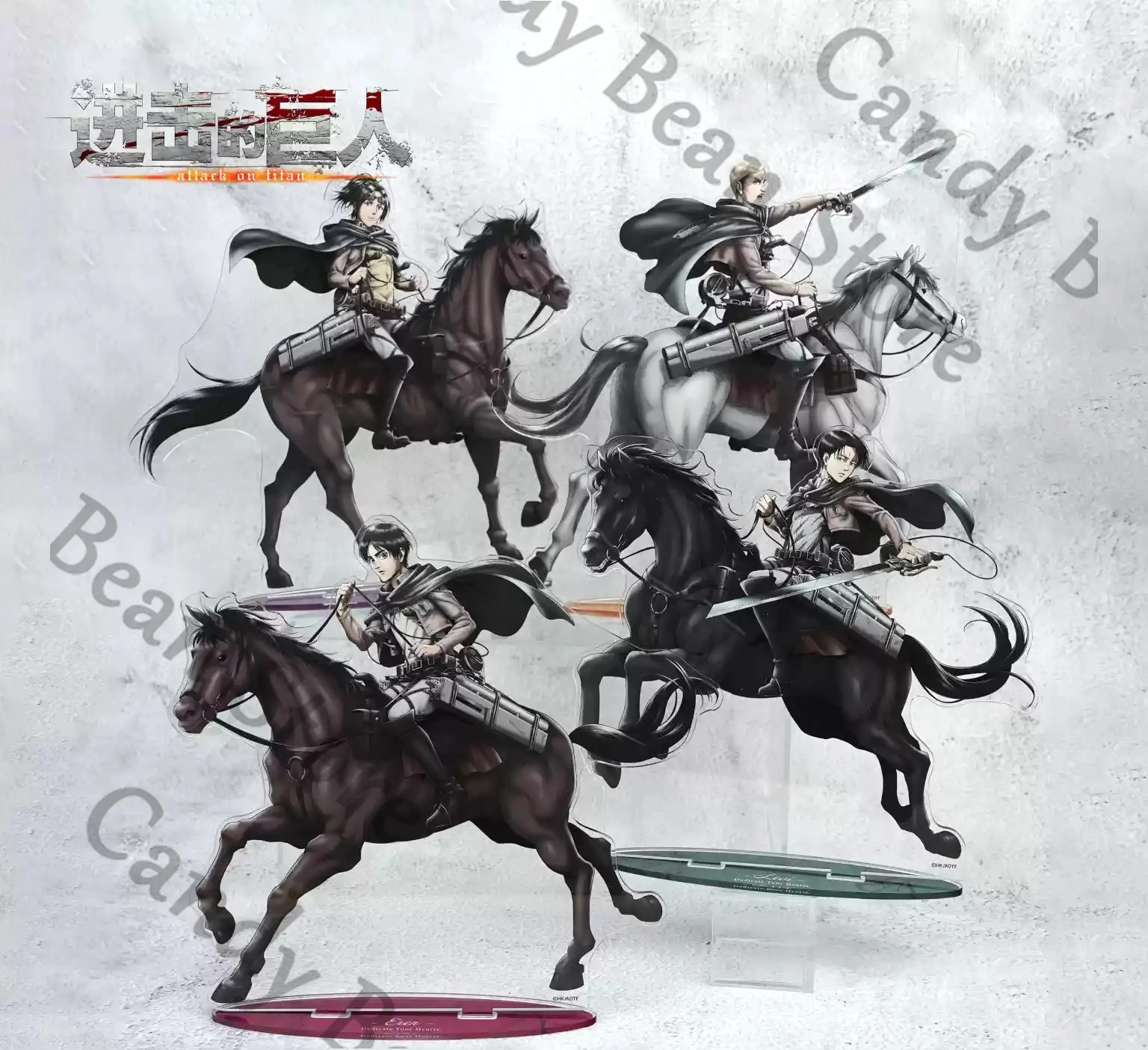 

Anime Genuine Attack on Titan Hange Zoe Eren Jaeger Levi Ackerman Cosplay Horse Riding Acrylic Standing Sign Artoon Figure Stand