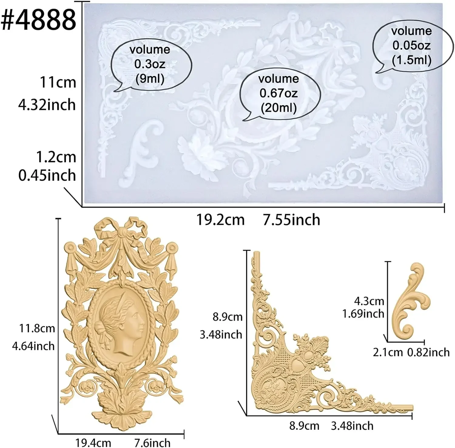 VERIDIAN Epoxy Resin Molds Baroque European Style Retro Embossed Mold Fondant Cake Decoration Plaster Silicone Mold Cake Tools