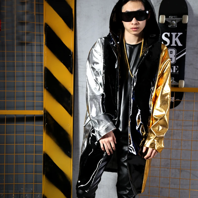 

Silver Gold Black Patchwork Jacket Men Laser Hip Hop Dance Coat Singer Jazz Dance Costume Nightclub Dj Ds Stage Outfit XS7231