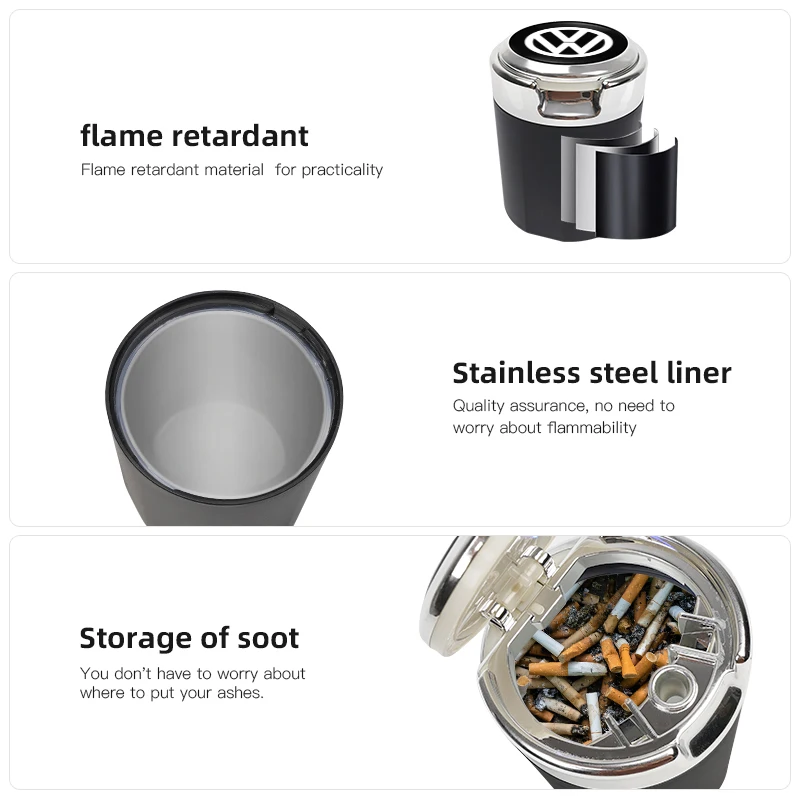 Car Interior Ashtray LED Light Portable Smoke Ashes Holder For VW GTI Polo Passat Golf Tiguan Jetta T-ROC Beetle Sharan Phaeton