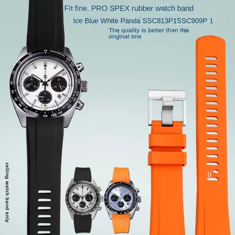 For Seiko PROSPEX SSC813P1 SSC917P1 panda rubber curved end Black Blue Orange watch strap waterproof soft watchband man 20mm