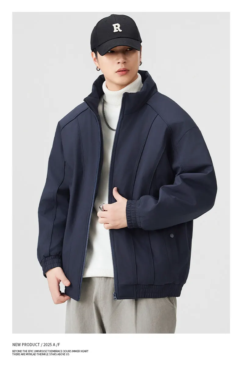 DUKEEN Men's Winter Padded Bomber Jacket Stand Collar Windproof Casual Coat Loose Fit Warm Streetwear Jacket