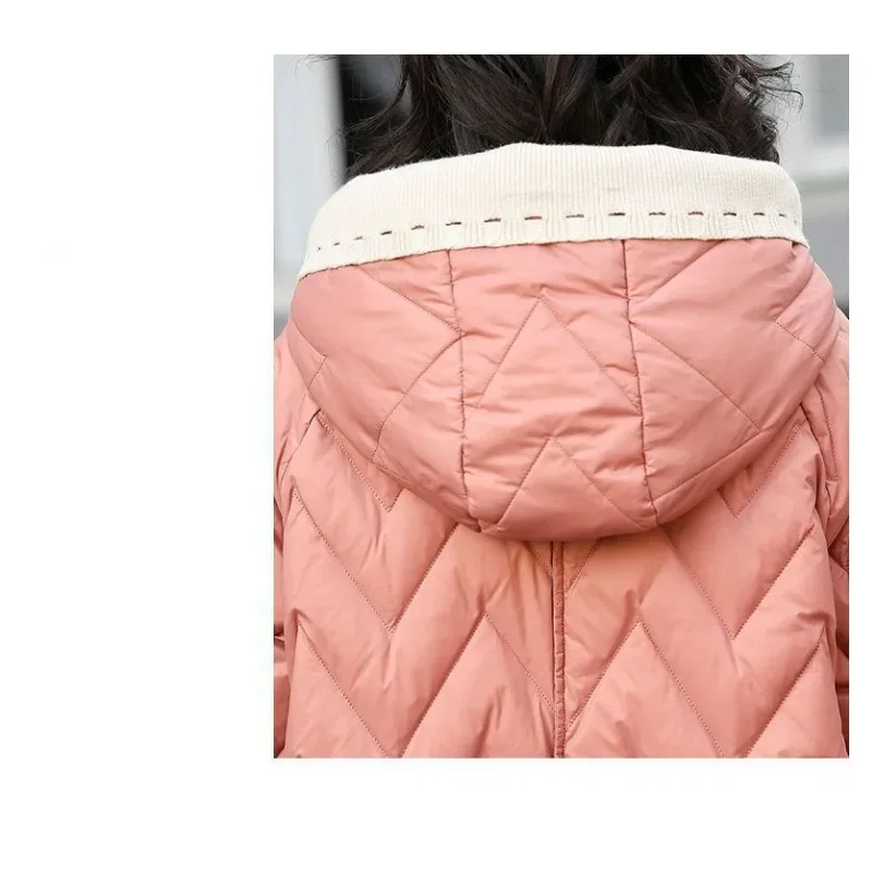 Chaqueta de plumón con capucha para mujer, abrigo de longitud media, parka holgada y gruesa, moda de ocio, invierno, novedad de 2024