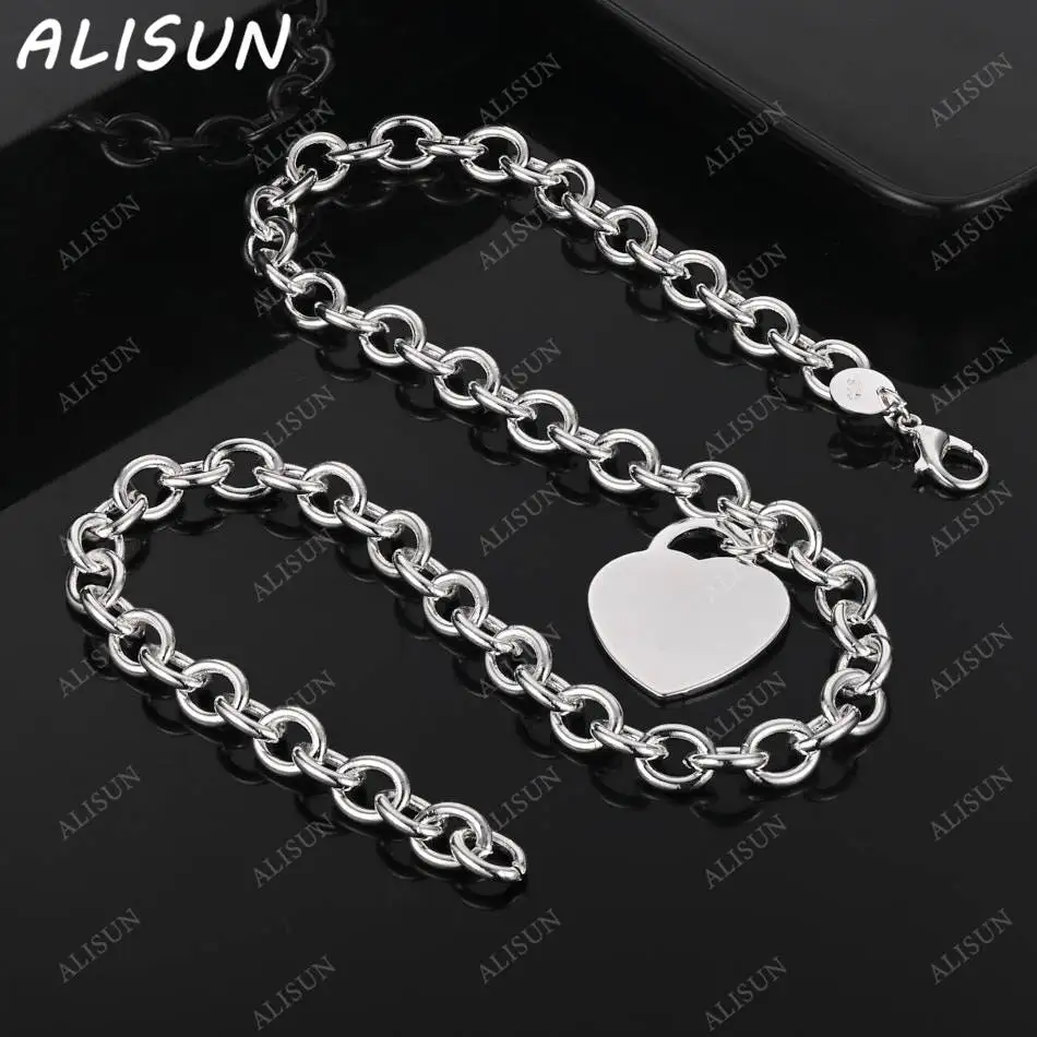 

ALISUN 925 Sterling Silver 45cm Heart Necklace For Women Charm Trend Birthday Gifts Fashion Party And Daily Wear