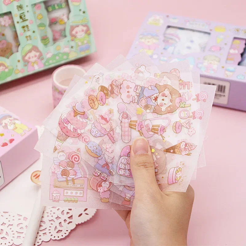 1 box Hand ledger tape gift box set cute little fresh girl mind students hand ledger sticker diary diy decorative materials