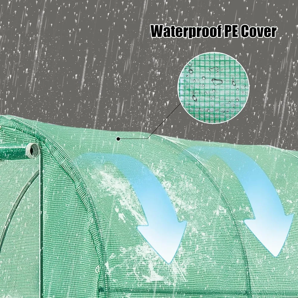 دفيئات زراعية مقاس 12 × 7 × 7 أقدام للاستخدام الخارجي شديدة التحمل، ومشي كبير في المنازل الخضراء للخارج مع 6 نوافذ شبكية جيدة التهوية ودرف قابل للطي