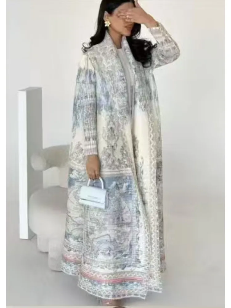 Miyake-cárdigan plisado con estampado de moda musulmana para mujer, chaqueta tipo capa, invierno, 2025