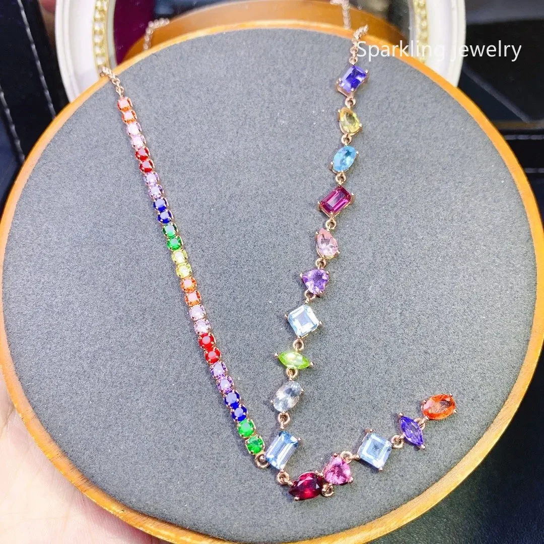 

Роскошные ювелирные изделия, индивидуальное цветное ожерелье с драгоценными камнями, розовый, синий, сокровище, кристалл, топаз, перидот, сапфир, диопсиглас, зузанит