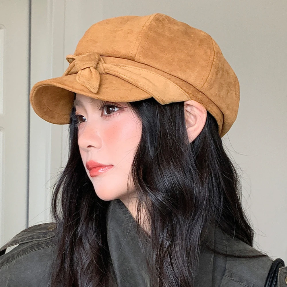 HT5146 Damen-Baskenmützen 2026 Neue Stilvolle Wildleder-Baskenmütze Künstler-Malermütze Frühling Herbst Newsboy-Kappe Damen-Schleifenmütze Achteckige Baskenmütze – Detail 9