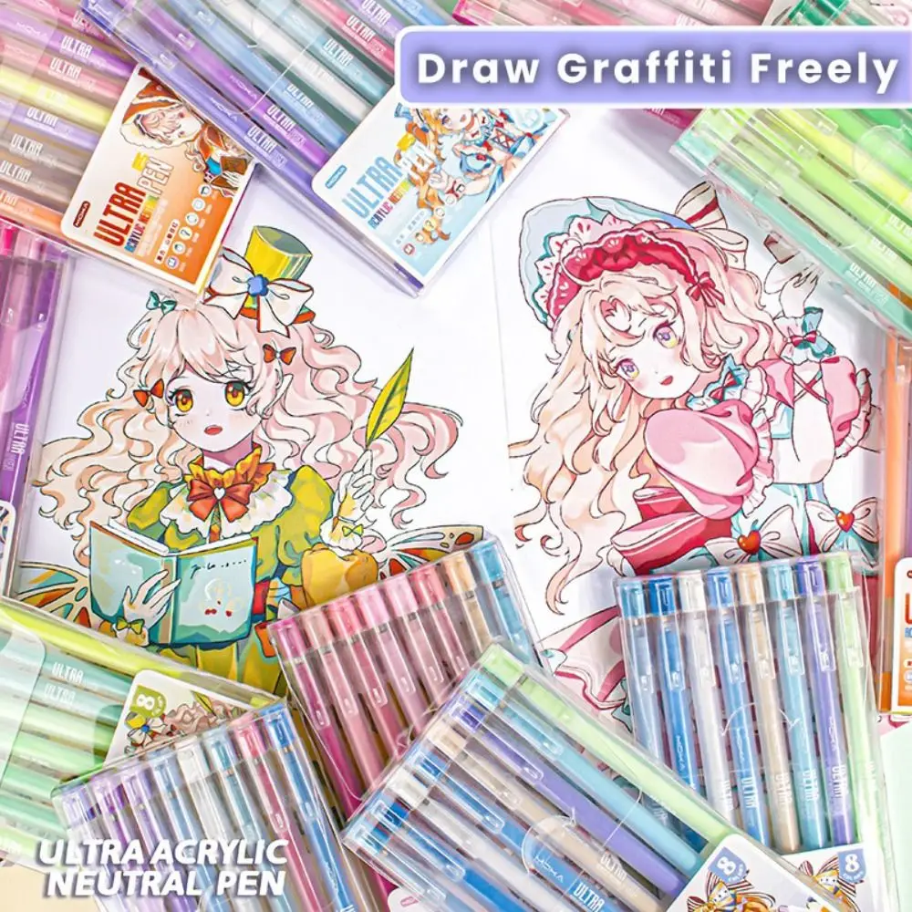 8Colors/Set DIY Scrapbooking Acrylic Neutral Pen Quick Drying Large-capacity Color Watercolor Pen Writing Tools Drawing Painting