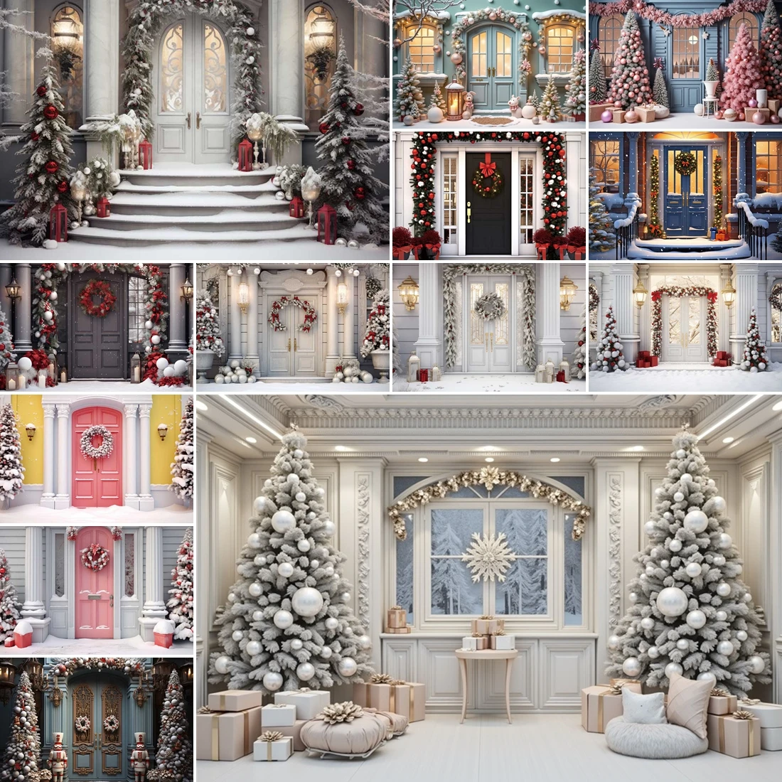 

Christmas New Year Clock Decor Backdrop Photography Vintage Xmas Trees Gifts Snow Winter Indoor Photo Studio Background XD-01