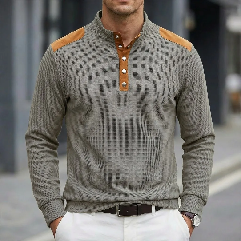 Frühlings- und Herbst-Sportoberteile in Unifarben mit langen Ärmeln für Männer, modischer und lässiger Outdoor-Pullover mit Stehkragen für Herren. – Detail 7