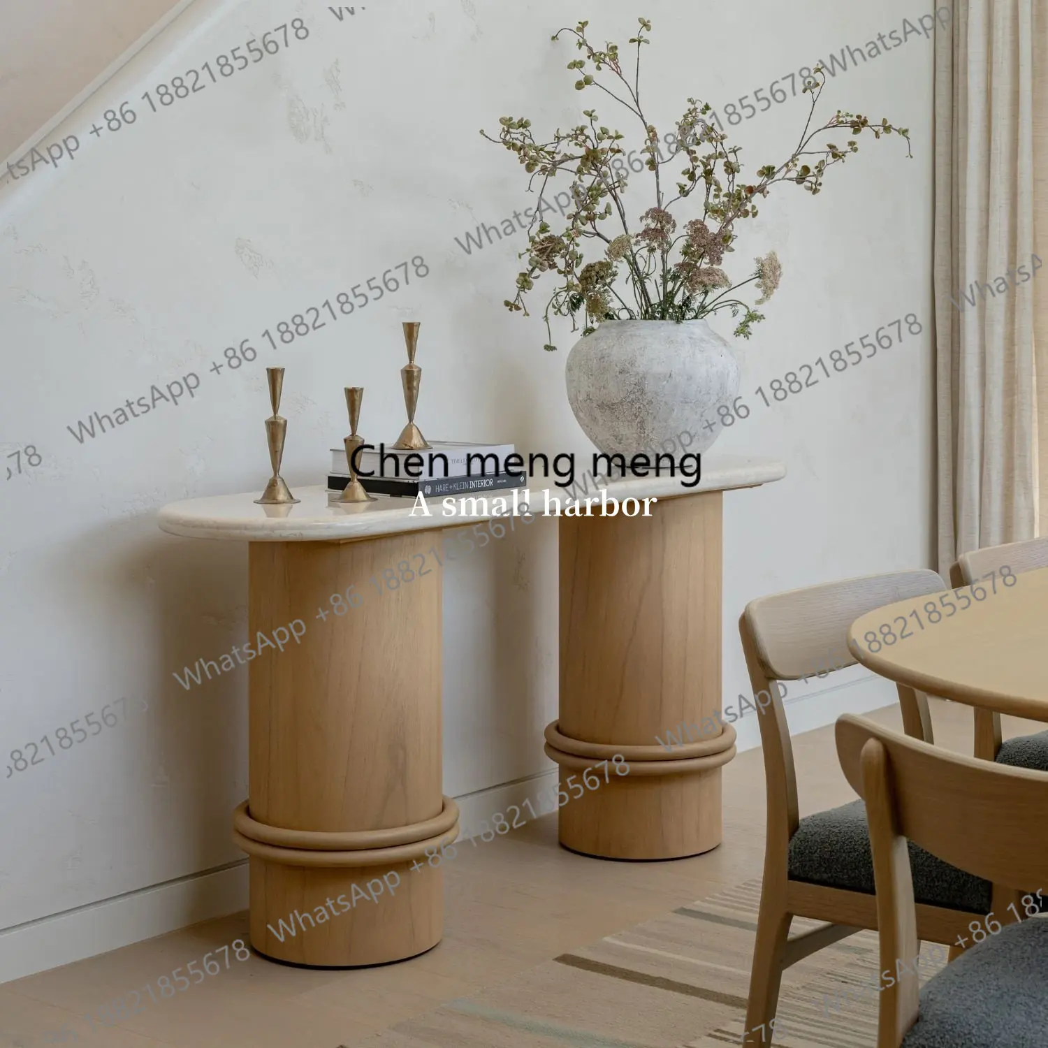 

American retro marble solid wood entrance table, living room plan designer entrance table