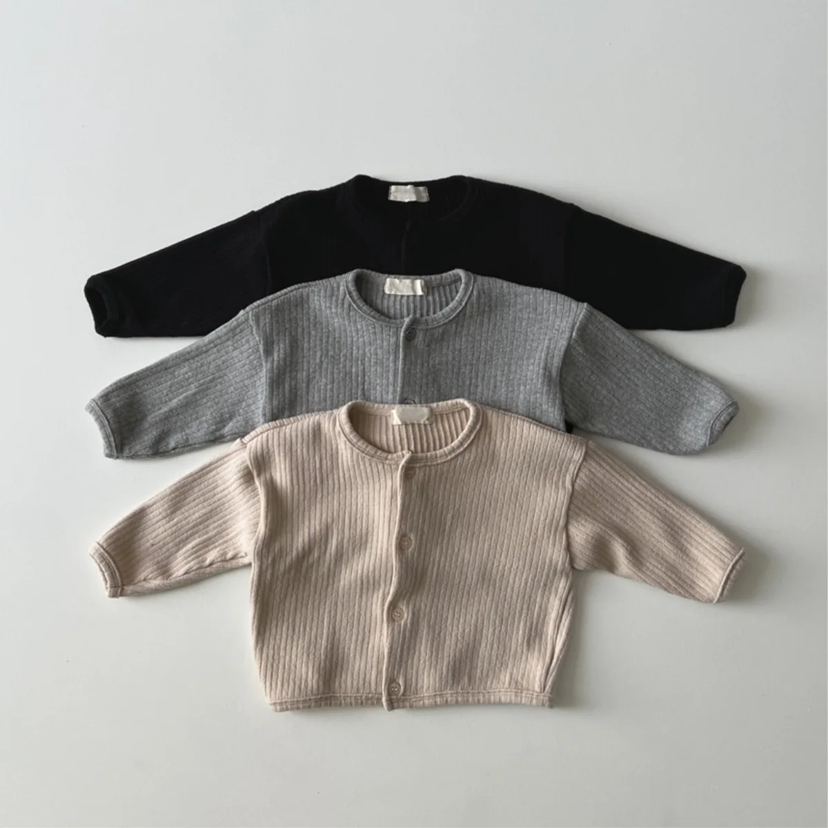 Girls O-neck Ribbed Cardigan Cotton Infant Toddler Clothes 2025 Autumn New Baby Long Sleeve Coat Solid Boys Casual Jacket