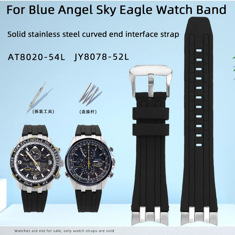 

22mm and 23mm silicone watch band for the Citizen Blue Angel Sky Eagle series JY8078-52L AT8020-54L Curved end silicone strap