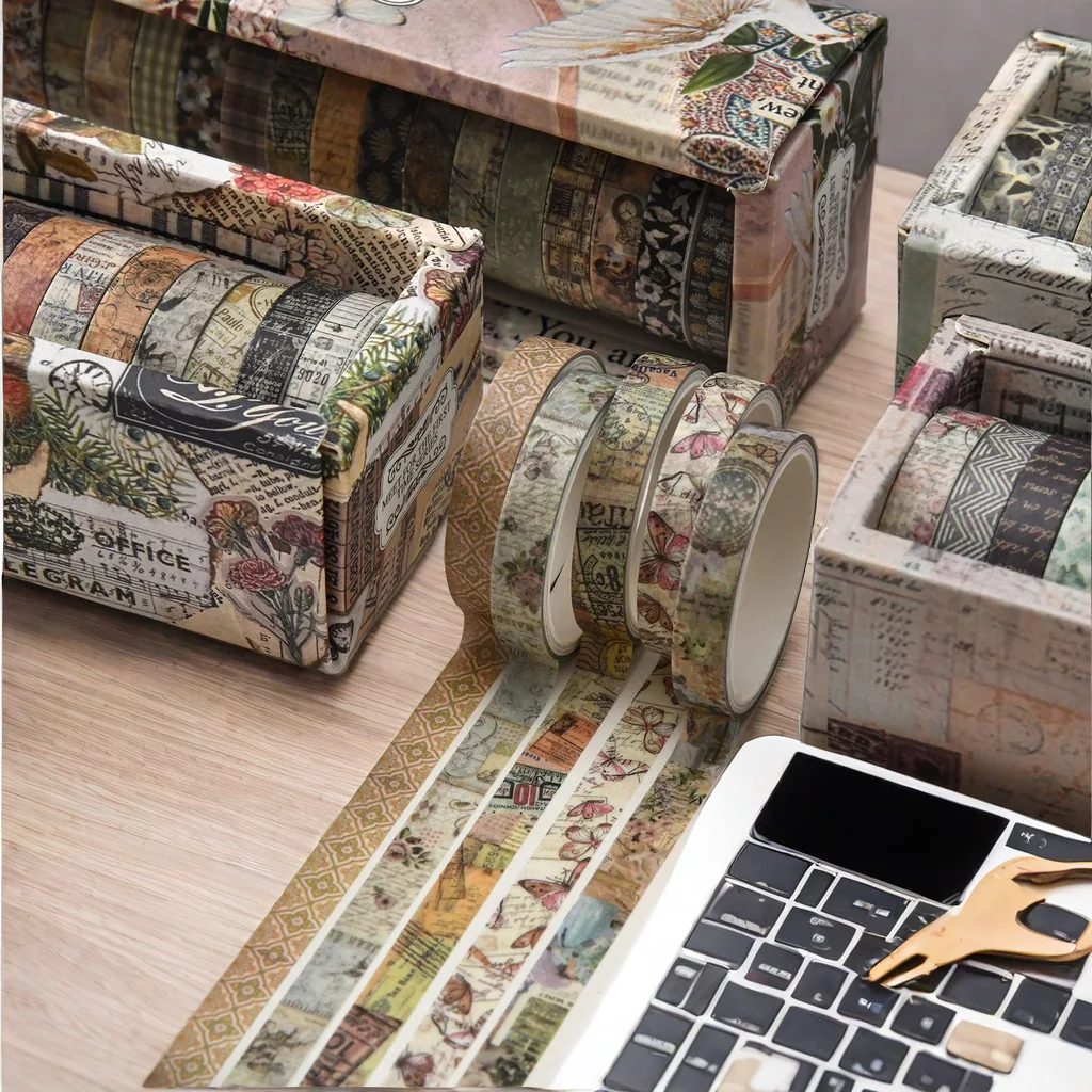 Набор декоративных бумажных лент Qianmo Chujian Series Washi Tape в винтажном стиле с ботаническими мотивами для ведения дневников, скрапбукинга, поделок и подарочных коробок