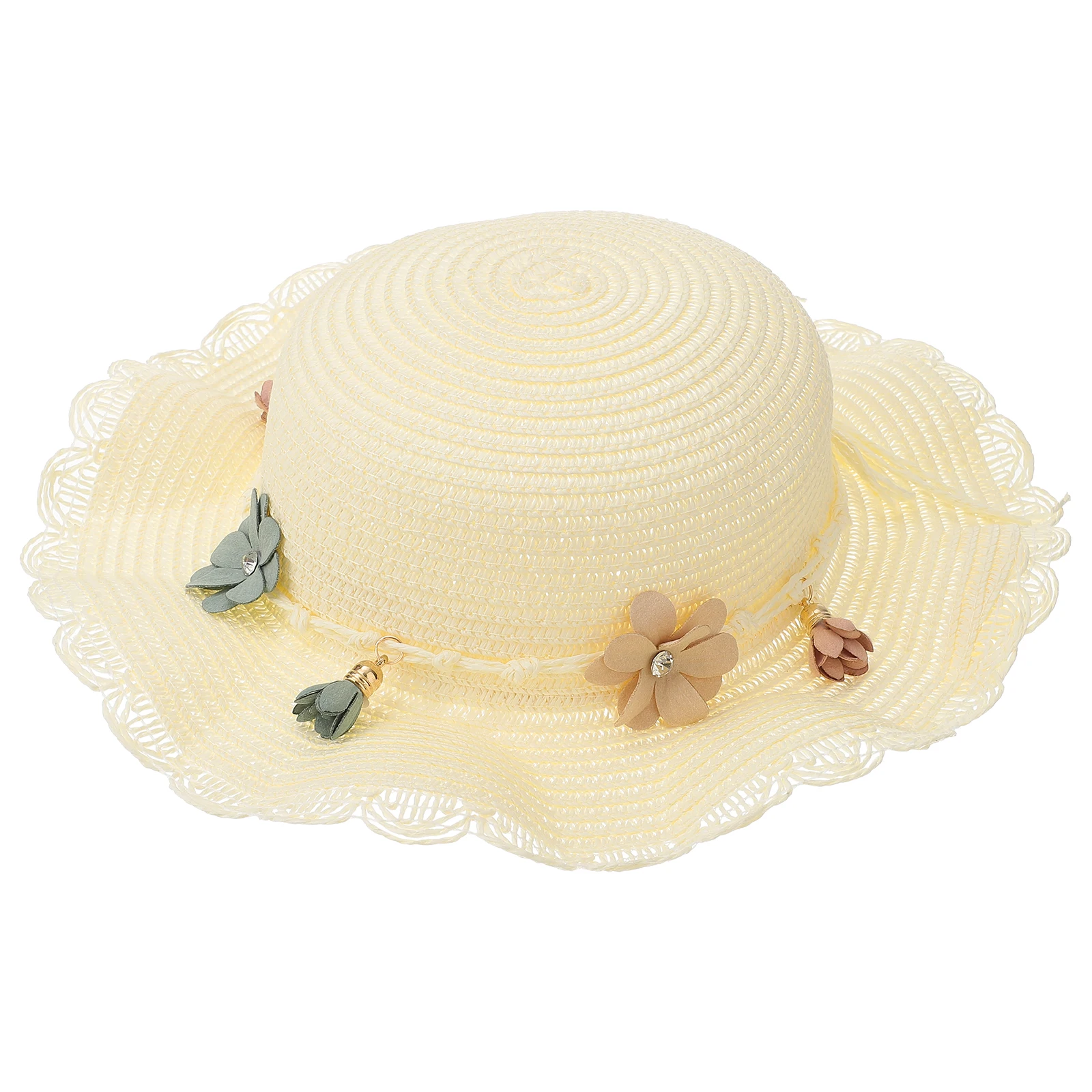 

1pc Children Sun Hat Kids Princess Wave Straw Beach Bamboo Fashion Wide Brim Hat Breathable Sweatband Protect Head Face Neck
