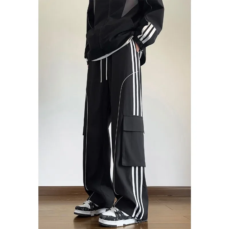 Fashionable and Comfortable 2024 Autumn New Charge Pants Hong Kong Style Contrast Striped Casual Sports Work Pants for Men