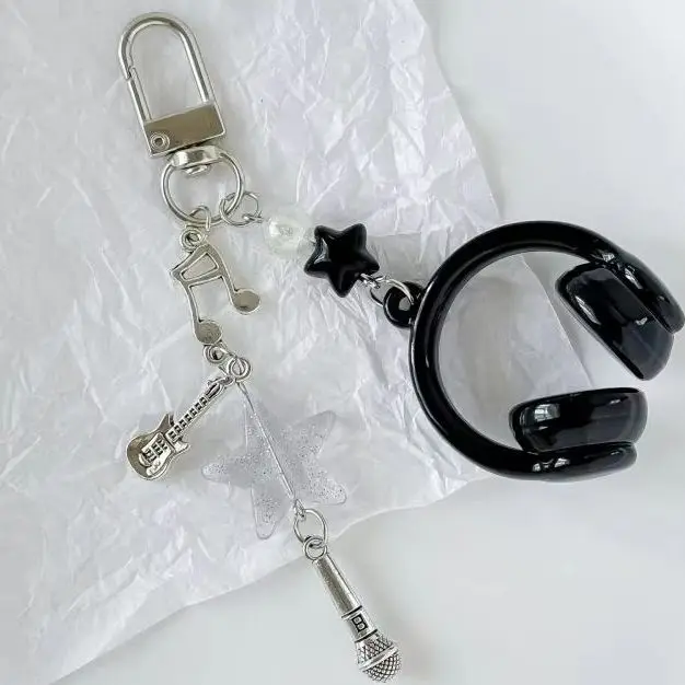 Music Earphone Shape Keychain Mobile Phone Chain Charm Pendant Keyring Jewelry For Girl Women Gift Bag Decoration