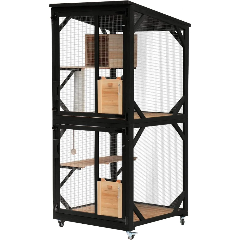 

4 Tiers 70.9 H Cat Catio Cat House Outdoor Enclosure Window Large Outside Patio with Removable Floor, Scratching Post Sisal
