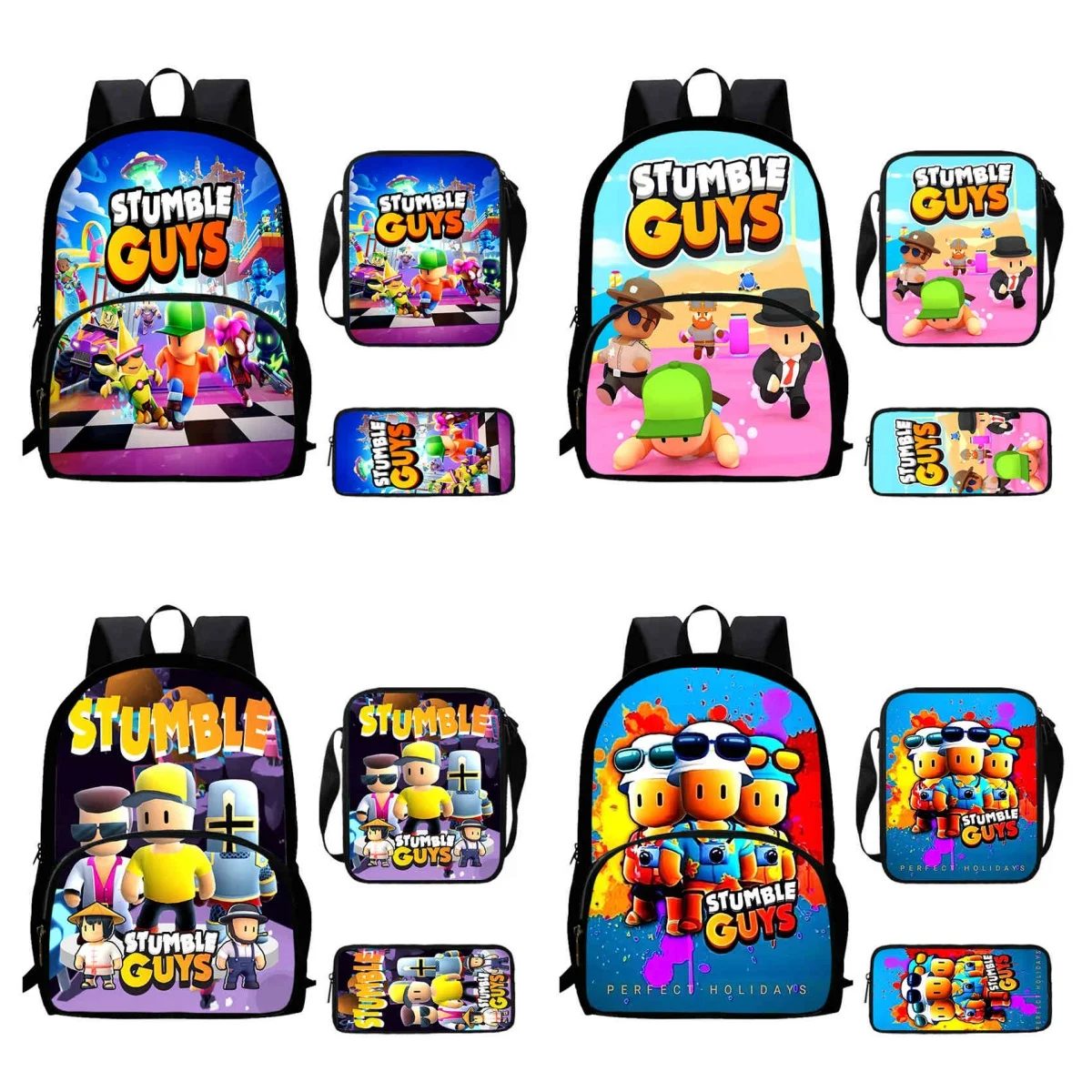 S-Stumble-G-Guys Schoo Backpack with Front Pocket,Shoulder Bags,Pencil Bags for Aged 5-10 ,Cartoon School Bags for Boys Girls