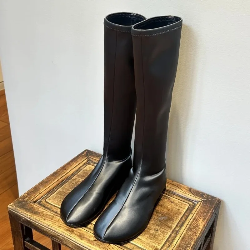 

Осенне-зимние новые высокие эластичные ботинки с круглым носком, носки, женские модные темпераментные ботинки на плоской подошве